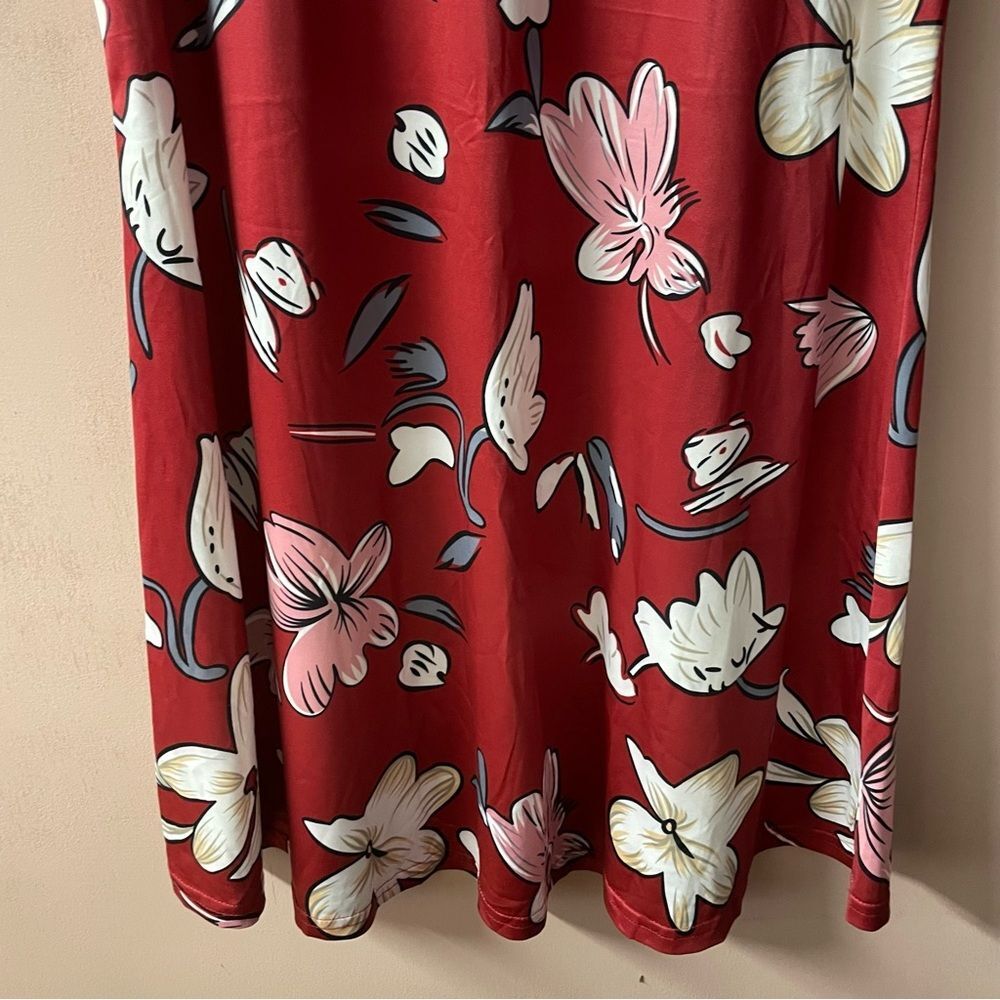 Sleeveless Floral Keyhole Dress - Red Pink - Picture 7 of 12